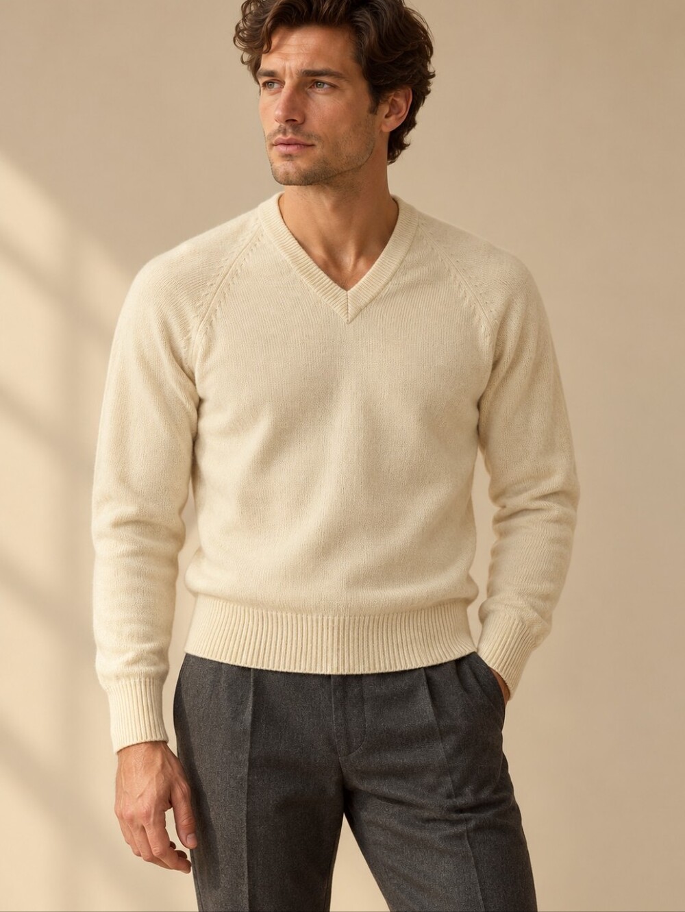 Vintage Ralph Lauren Chaps Men’s Cream Lambswool V-Neck Sweater M
